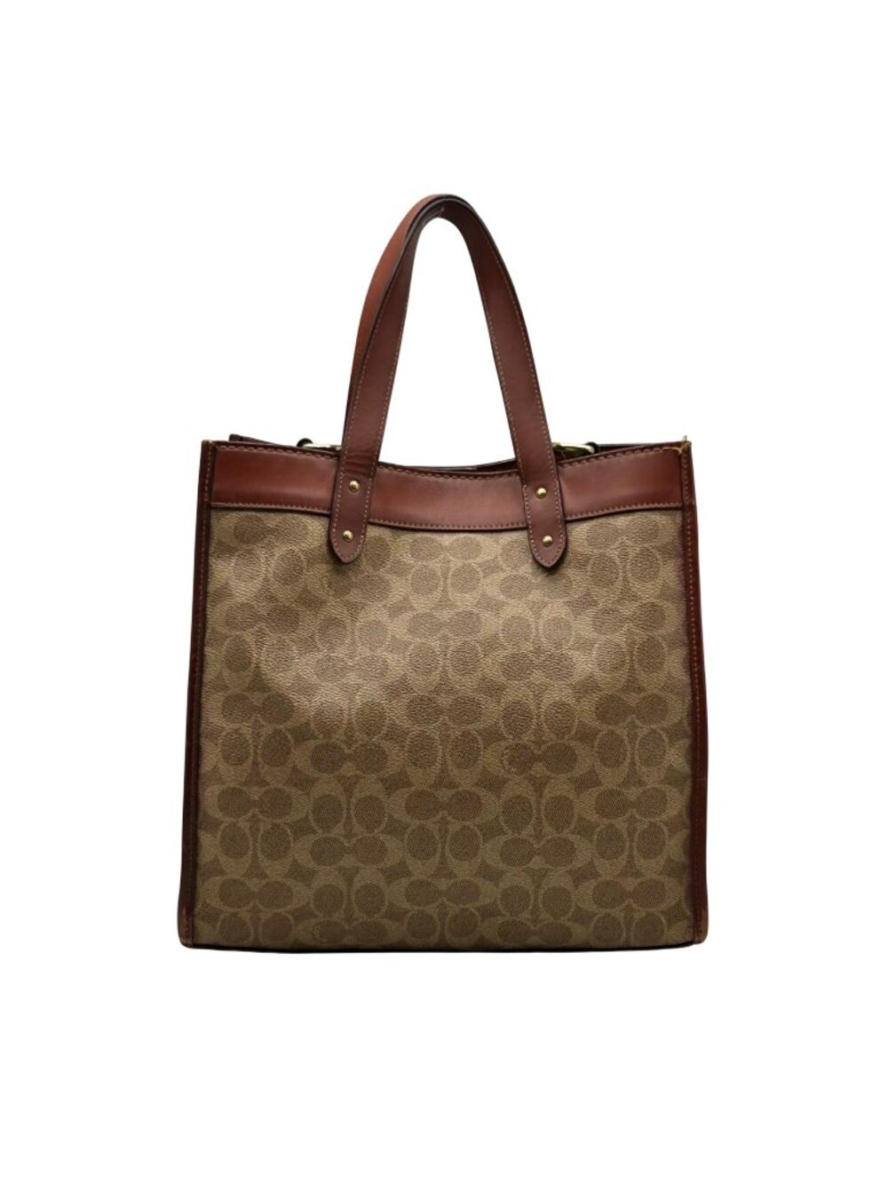 Coach Brown Coated Canvas & Horse And Carriage Print Tote Bag-C0776